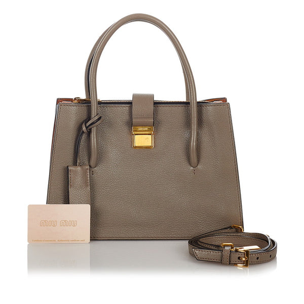ミュウミュウ ハンドバッグ ショルダーバッグ 2WAY グレー レザー レディース MIUMIU 【中古】