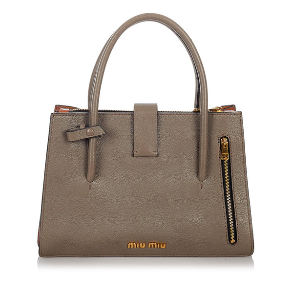 ミュウミュウ ハンドバッグ ショルダーバッグ 2WAY グレー レザー レディース MIUMIU 【中古】
