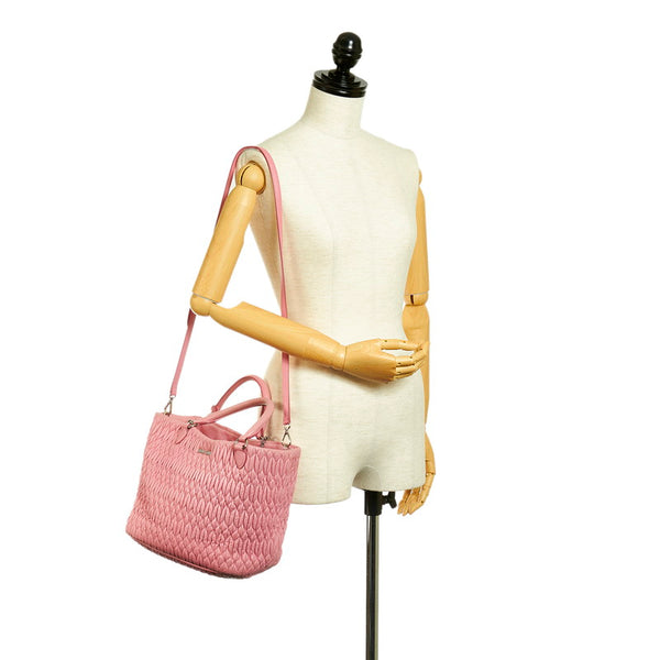 ミュウミュウ マテラッセ ナッパクリスタル ピンク レザー ハンドバッグ ショルダーバッグ 2WAY レディース MIUMIU 【中古】