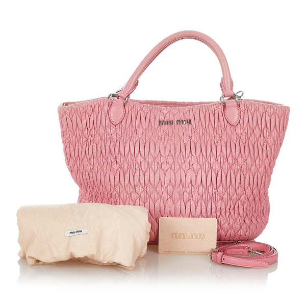 ミュウミュウ マテラッセ ナッパクリスタル ピンク レザー ハンドバッグ ショルダーバッグ 2WAY レディース MIUMIU 【中古】