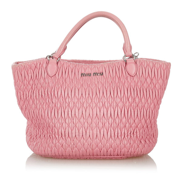 ミュウミュウ マテラッセ ナッパクリスタル ピンク レザー ハンドバッグ ショルダーバッグ 2WAY レディース MIUMIU 【中古】