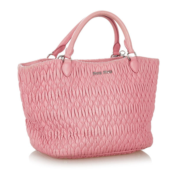 ミュウミュウ マテラッセ ナッパクリスタル ピンク レザー ハンドバッグ ショルダーバッグ 2WAY レディース MIUMIU 【中古】