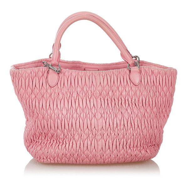 ミュウミュウ マテラッセ ナッパクリスタル ピンク レザー ハンドバッグ ショルダーバッグ 2WAY レディース MIUMIU 【中古】