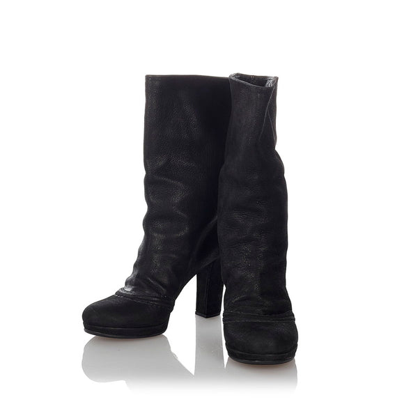 プラダ チャンキーヒール ブラック レザー ブーツ レディース PRADA 【中古】