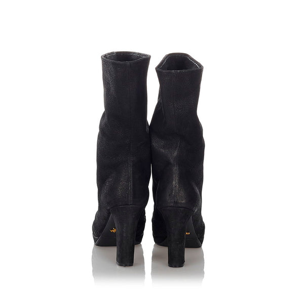プラダ チャンキーヒール ブラック レザー ブーツ レディース PRADA 【中古】