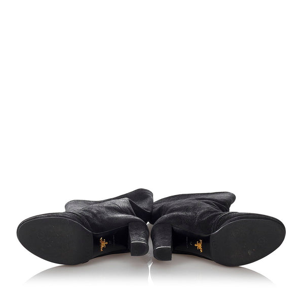 プラダ チャンキーヒール ブラック レザー ブーツ レディース PRADA 【中古】