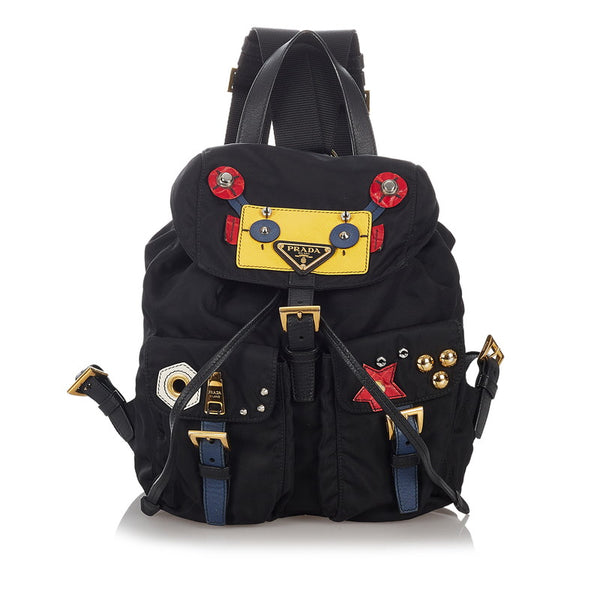 プラダ ブラック ナイロン レザー リュック バックパック レディース PRADA 【中古】