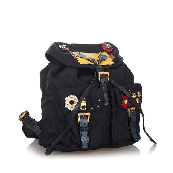プラダ ブラック ナイロン レザー リュック バックパック レディース PRADA 【中古】