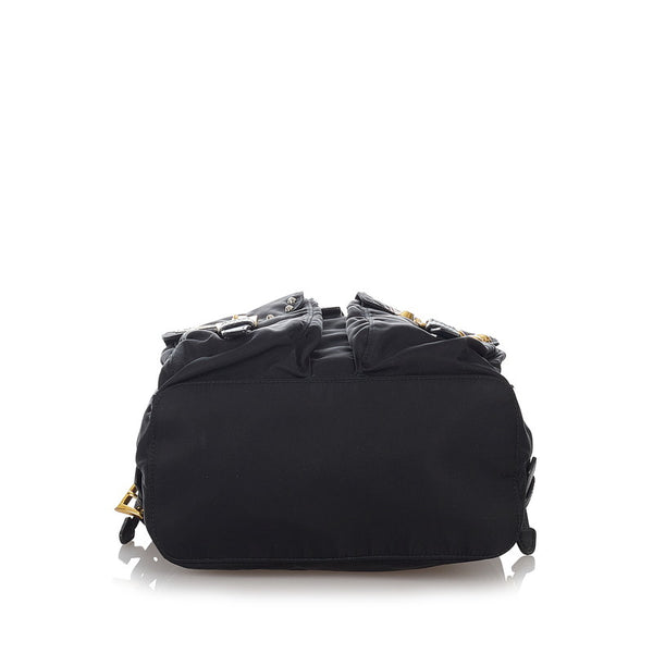プラダ ブラック ナイロン レザー リュック バックパック レディース PRADA 【中古】