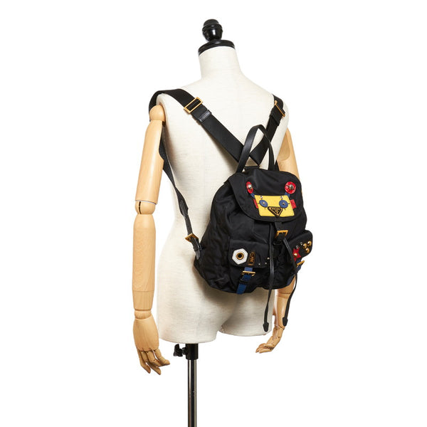 プラダ ブラック ナイロン レザー リュック バックパック レディース PRADA 【中古】