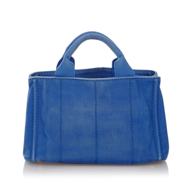 プラダ ミニカナパ ブルー キャンバス ハンドバッグ レディース PRADA 【中古】