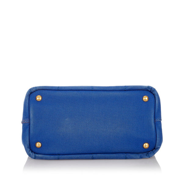 プラダ ミニカナパ ブルー キャンバス ハンドバッグ レディース PRADA 【中古】