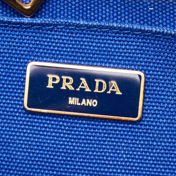 プラダ ミニカナパ ブルー キャンバス ハンドバッグ レディース PRADA 【中古】