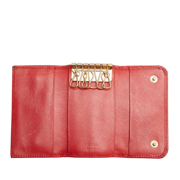 プラダ 6連 レッド レザー サフィアーノ キーケース レディース PRADA 【中古】
