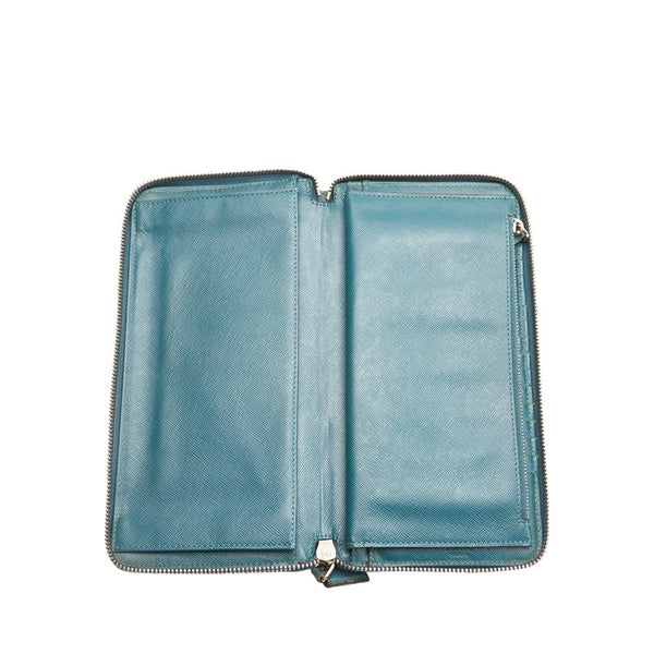 プラダ ラウンドファスナー 長財布 2M1220 グリーン レザー メンズ PRADA 【中古】