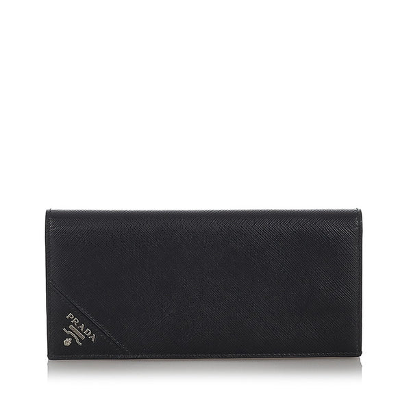 プラダ サフィアーノ ブラック レザー 長財布 メンズ PRADA 【中古】