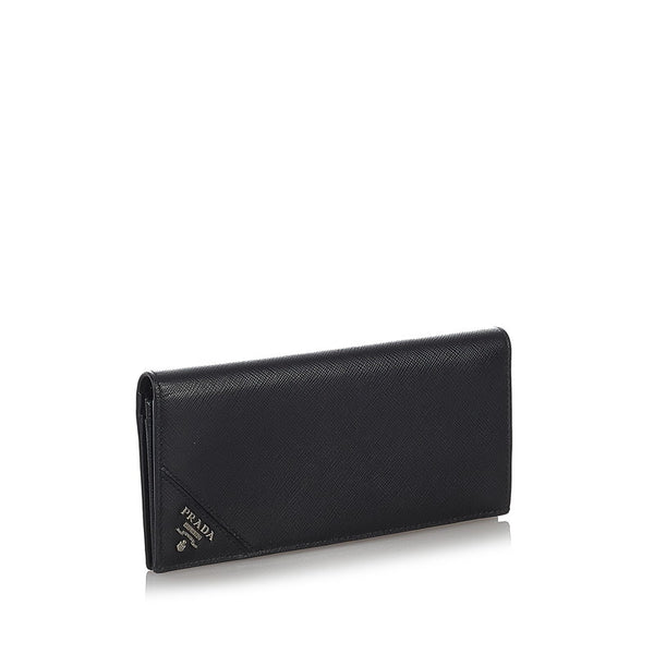 プラダ サフィアーノ ブラック レザー 長財布 メンズ PRADA 【中古】