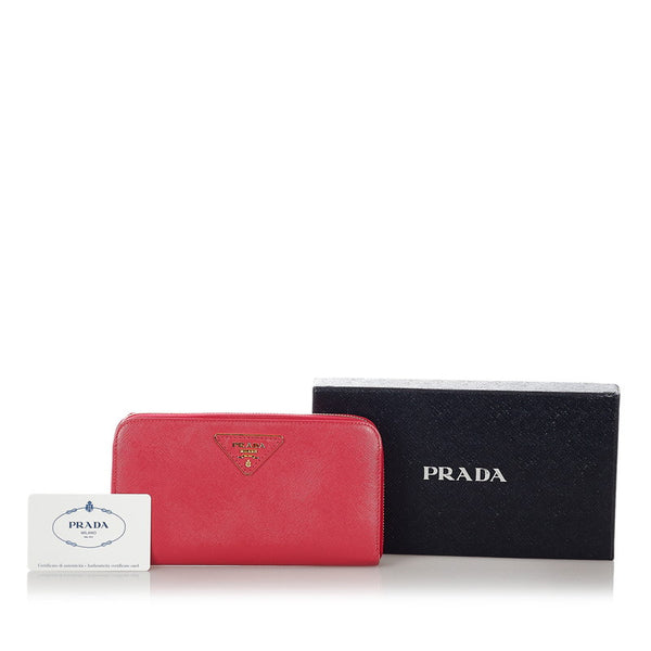 プラダ ラウンドファスナー 長財布 1M0506 ピンク レザー サフィアーノ レディース PRADA 【中古】