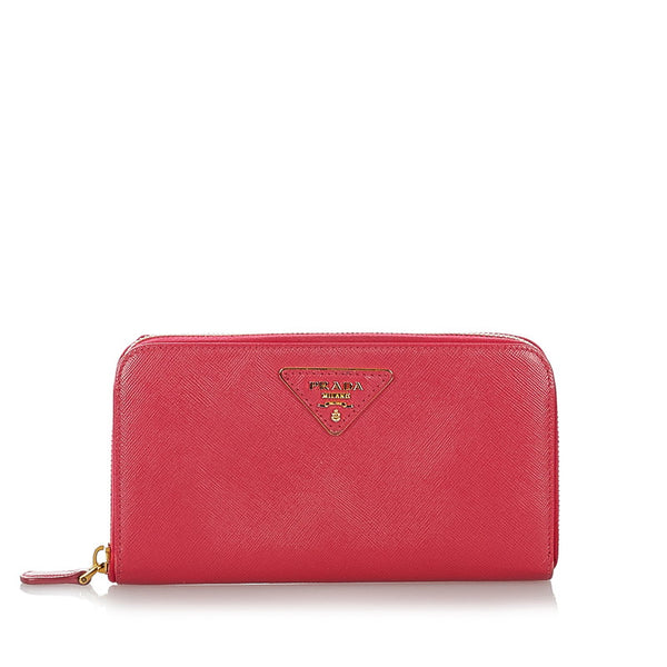 プラダ ラウンドファスナー 長財布 1M0506 ピンク レザー サフィアーノ レディース PRADA 【中古】