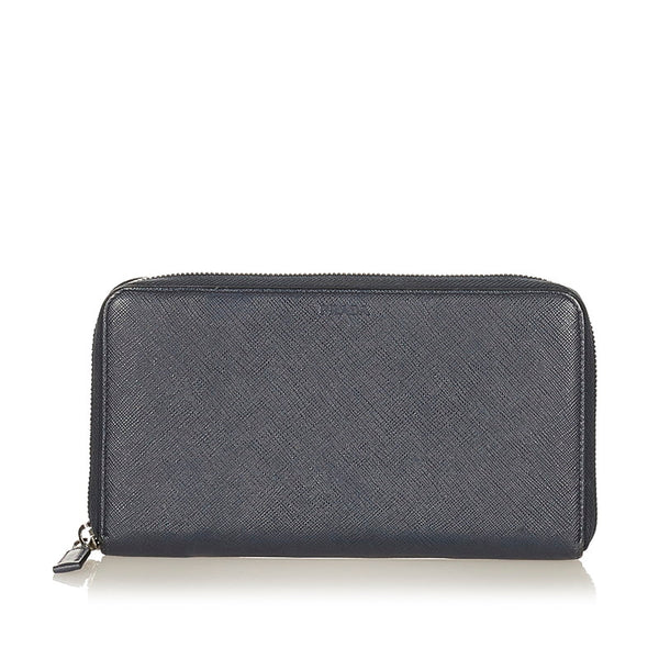 プラダ 長財布 ラウンドファスナー ネイビー サフィアーノ レディース PRADA 【中古】