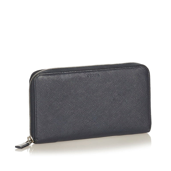 プラダ 長財布 ラウンドファスナー ネイビー サフィアーノ レディース PRADA 【中古】
