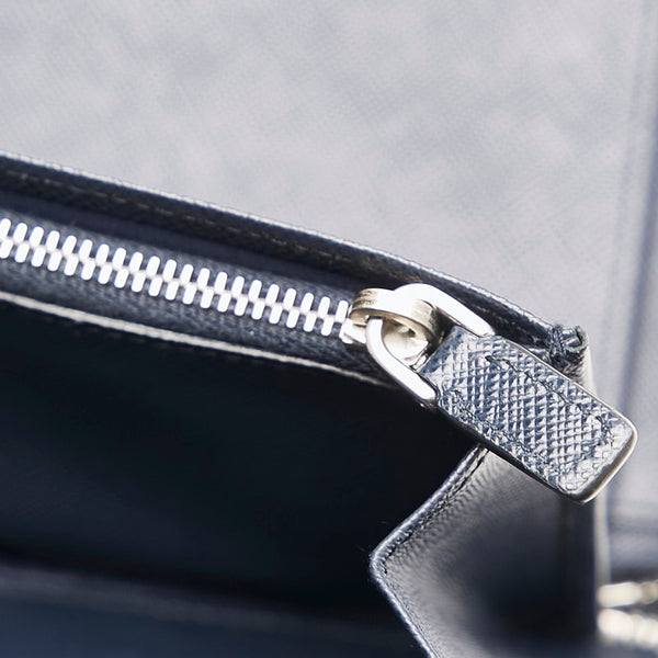 プラダ 長財布 ラウンドファスナー ネイビー サフィアーノ レディース PRADA 【中古】