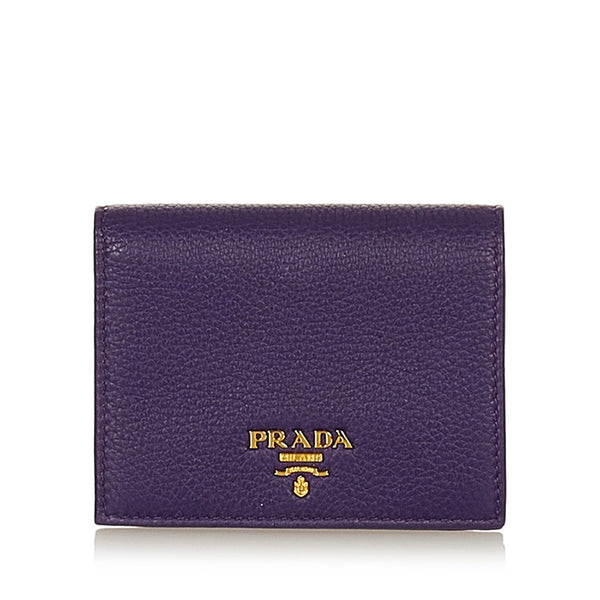 プラダ パープル レザー 二つ折り財布 レディース PRADA 【中古】
