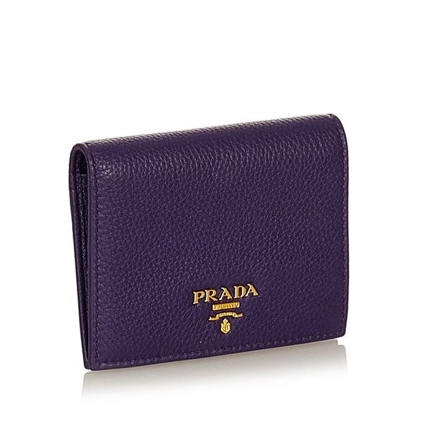 プラダ パープル レザー 二つ折り財布 レディース PRADA 【中古】