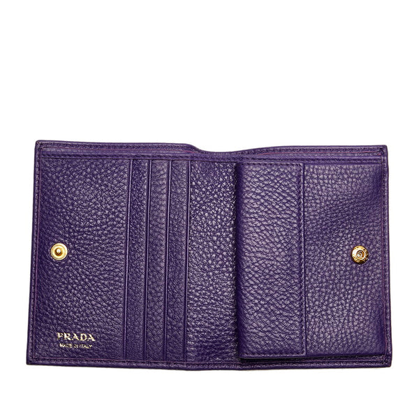 プラダ パープル レザー 二つ折り財布 レディース PRADA 【中古】