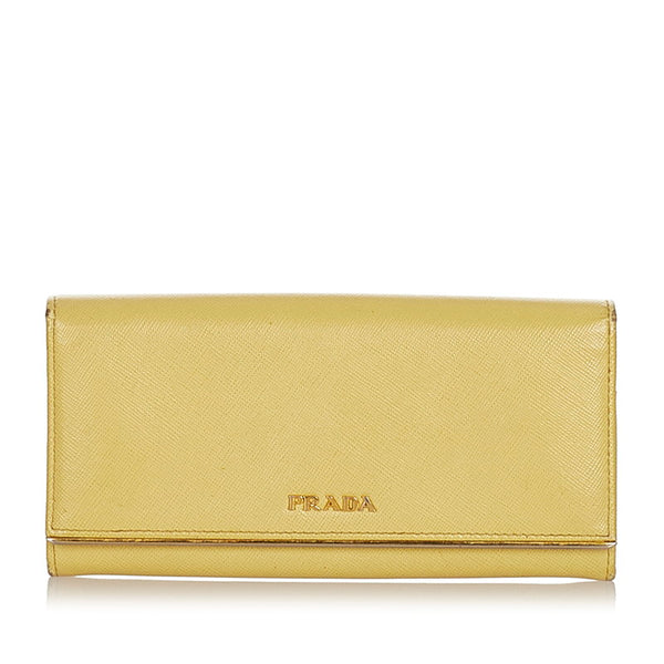 プラダ サフィアーノ イエロー レザー 長財布 レディース PRADA 【中古】