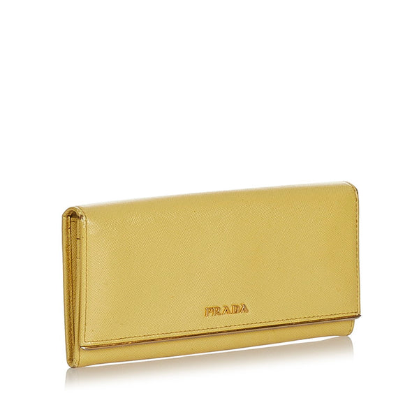 プラダ サフィアーノ イエロー レザー 長財布 レディース PRADA 【中古】