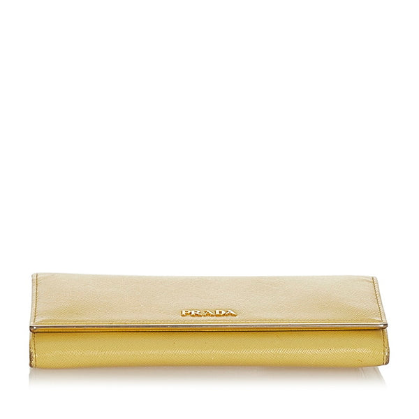 プラダ サフィアーノ イエロー レザー 長財布 レディース PRADA 【中古】