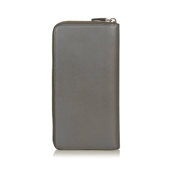 プラダ グレー レザー サフィアーノ ラウンドファスナー　長財布 メンズ PRADA 【中古】