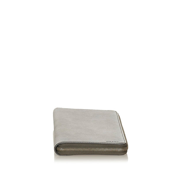 プラダ グレー レザー サフィアーノ ラウンドファスナー　長財布 メンズ PRADA 【中古】