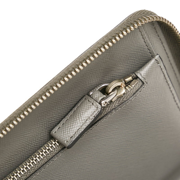 プラダ グレー レザー サフィアーノ ラウンドファスナー　長財布 メンズ PRADA 【中古】