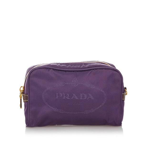 プラダ パープル ナイロン レザー ポーチ レディース PRADA 【中古】