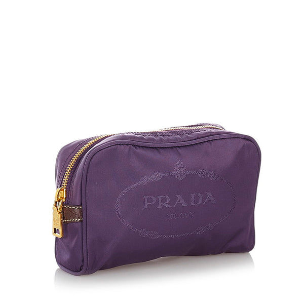 プラダ パープル ナイロン レザー ポーチ レディース PRADA 【中古】