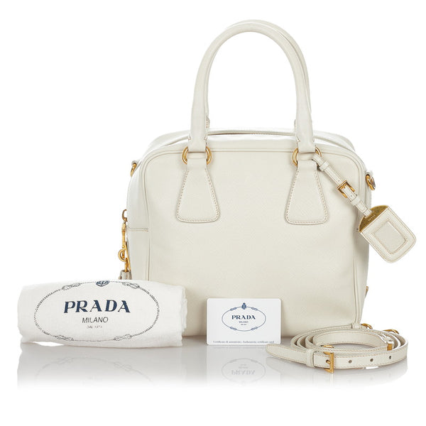 プラダ BL0757 ホワイト サフィアーノ ハンドバッグ ショルダーバッグ ２WAY レディース PRADA 【中古】