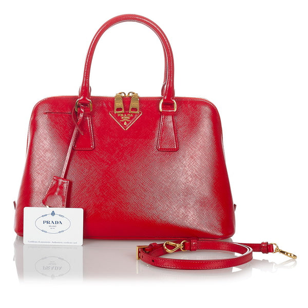 プラダ サフィアーノ BL0837 レッド レザー ハンドバッグ ショルダーバッグ 2WAY レディース PRADA 【中古】