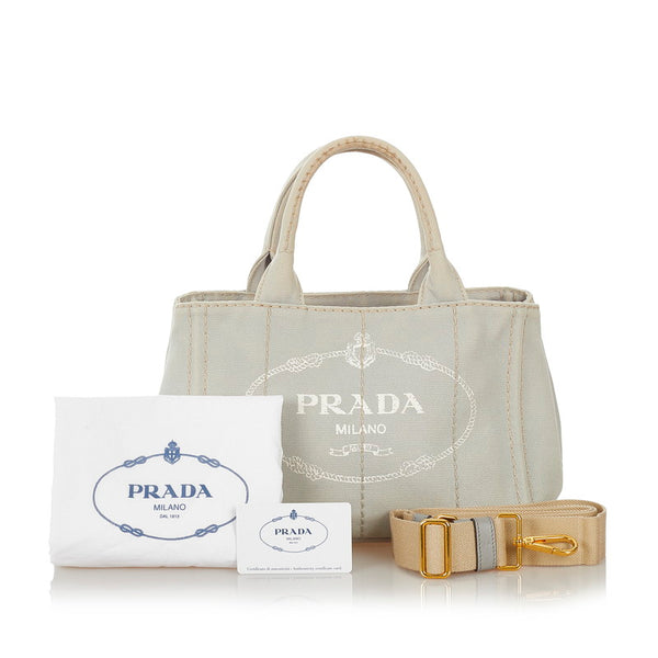 プラダ ミニカナバ 1BG439 グレー キャンバス ハンドバッグ ショルダーバッグ ２WAY レディース PRADA 【中古】