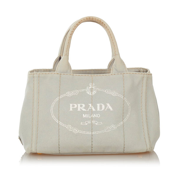 プラダ ミニカナバ 1BG439 グレー キャンバス ハンドバッグ ショルダーバッグ ２WAY レディース PRADA 【中古】