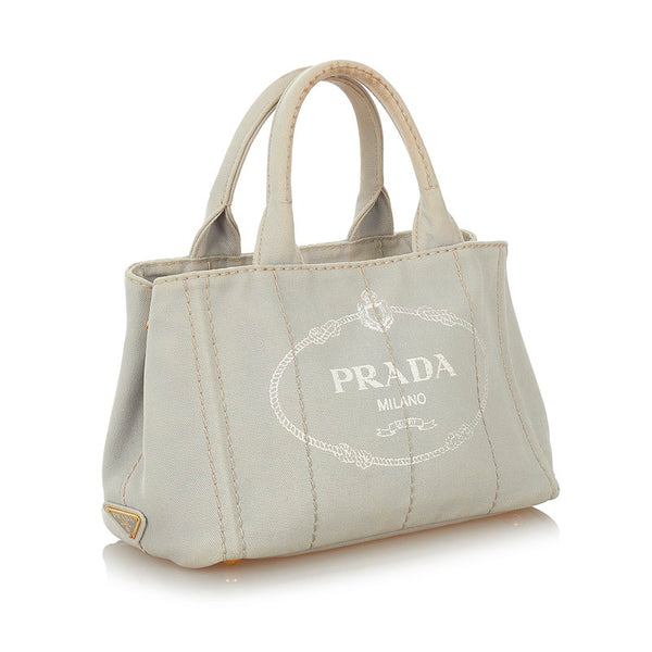 プラダ ミニカナバ 1BG439 グレー キャンバス ハンドバッグ ショルダーバッグ ２WAY レディース PRADA 【中古】