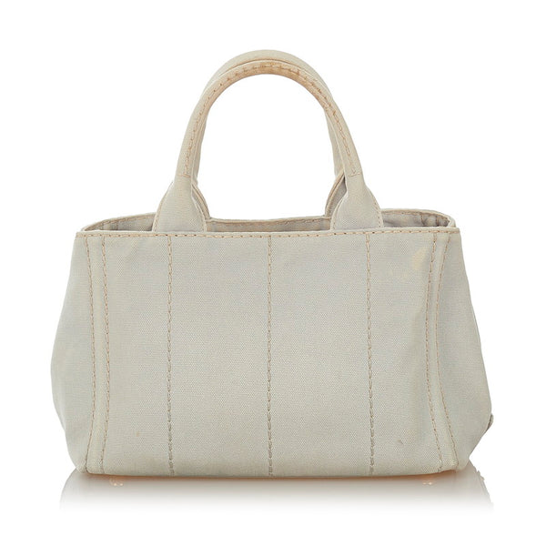 プラダ ミニカナバ 1BG439 グレー キャンバス ハンドバッグ ショルダーバッグ ２WAY レディース PRADA 【中古】