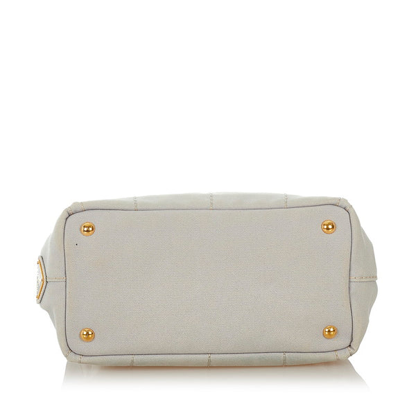 プラダ ミニカナバ 1BG439 グレー キャンバス ハンドバッグ ショルダーバッグ ２WAY レディース PRADA 【中古】