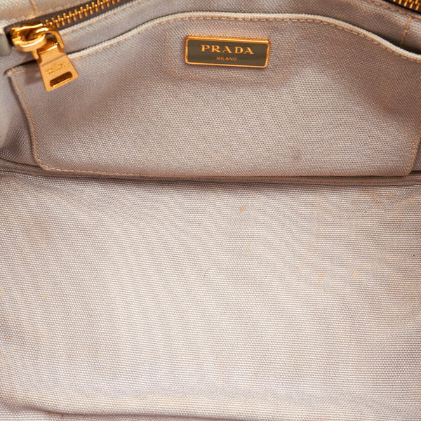 プラダ ミニカナバ 1BG439 グレー キャンバス ハンドバッグ ショルダーバッグ ２WAY レディース PRADA 【中古】