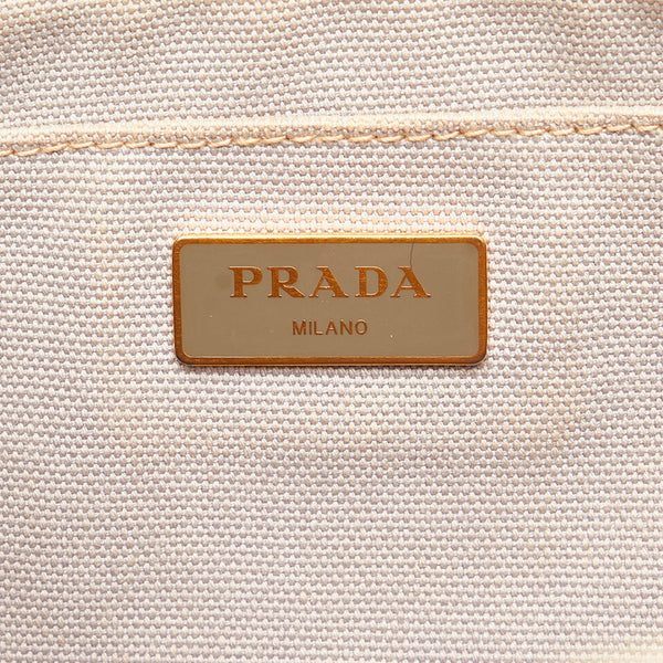 プラダ ミニカナバ 1BG439 グレー キャンバス ハンドバッグ ショルダーバッグ ２WAY レディース PRADA 【中古】