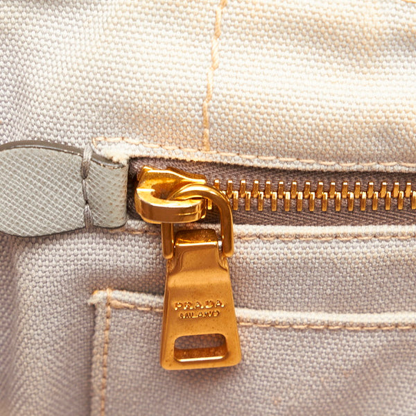 プラダ ミニカナバ 1BG439 グレー キャンバス ハンドバッグ ショルダーバッグ ２WAY レディース PRADA 【中古】