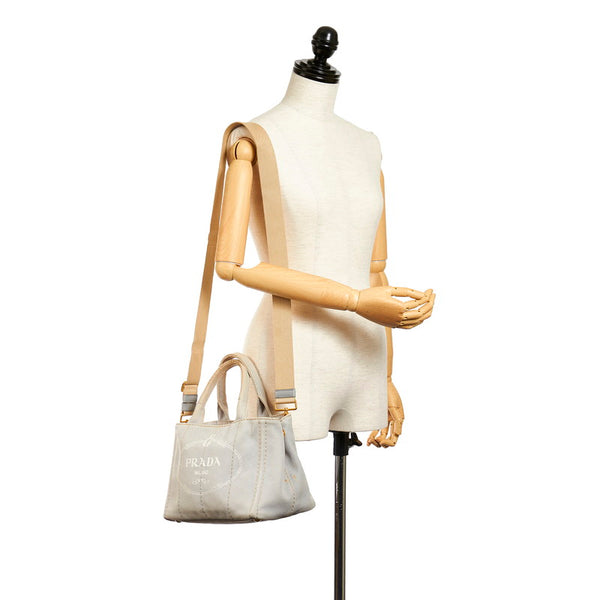 プラダ ミニカナバ 1BG439 グレー キャンバス ハンドバッグ ショルダーバッグ ２WAY レディース PRADA 【中古】