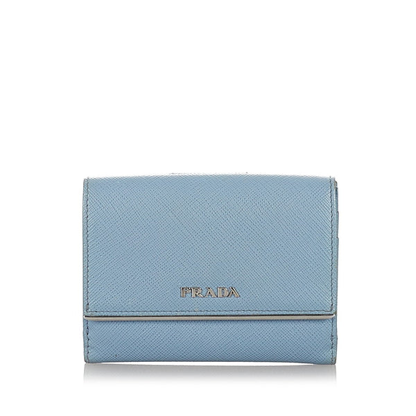 プラダ ライトブルー レザー サフィアーノ 三つ折り財布 レディース PRADA 【中古】