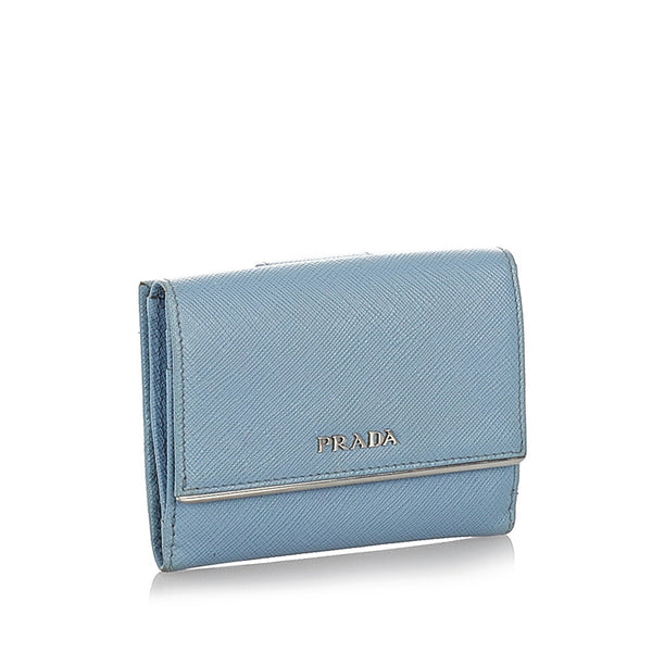 プラダ ライトブルー レザー サフィアーノ 三つ折り財布 レディース PRADA 【中古】